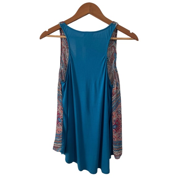 YOANA BARASCHI Beaded Paisley Print Tank Top Women's Size Small Blue - Picture 3 of 10